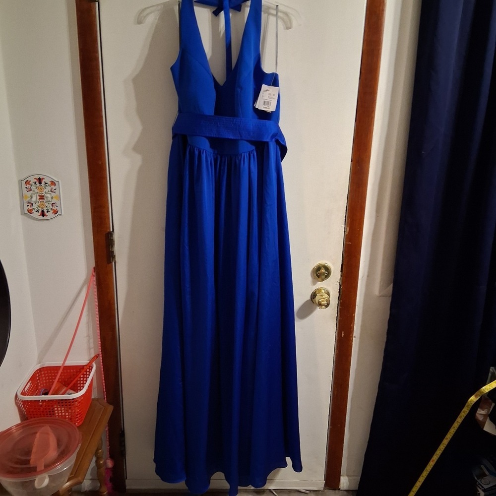 NWT White by Vera Wang V neck Halter Horizon Royal Blue Formal Dress 16